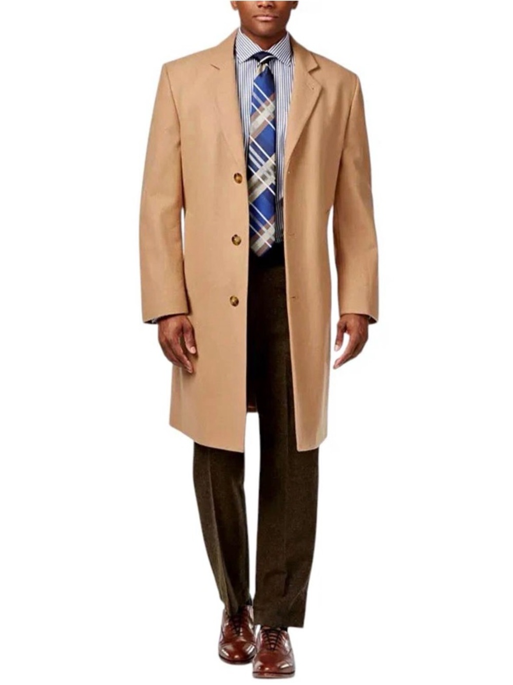 London Fog Mens Camel Wool-Blend Overcoat - 42R